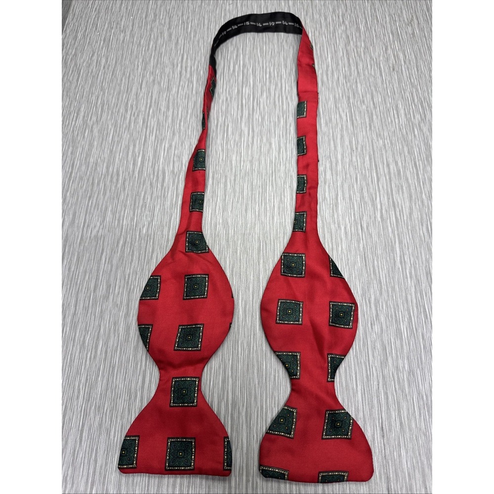Liberty of London Red Silk Self Tie Bow Tie Geometric Square Pattern‎ England